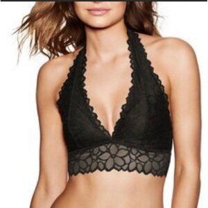 Pink Victoria's Secret Black Lace Bralette Unlined Halter Large